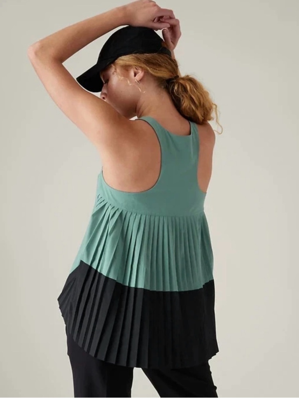 ATHLETA Swing Forward Pleated Tank, Size S/P Deep Ocean Teal,
